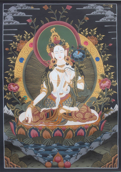 Tibetan White Tara Canvas Thangka Painting