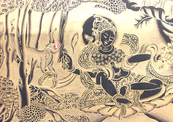 Tibetan Avalokiteshvara Gold Toned Thanka Paintings
