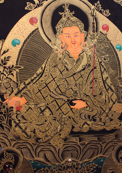 Guru Padmasambhva Thangka Painting with Red Border