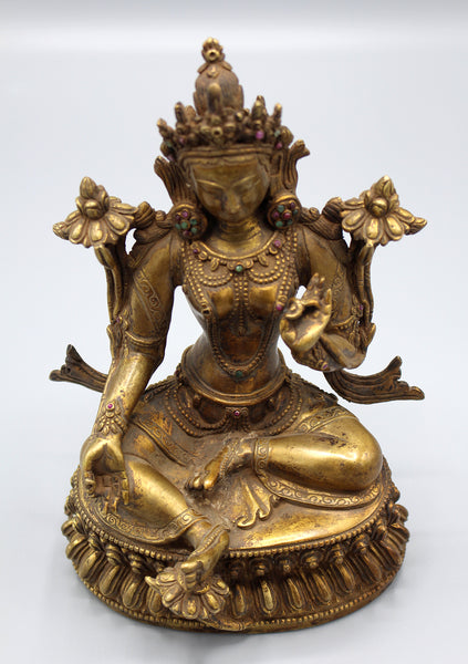 15" High Intricately Carved Majestic Statue of Green Tara