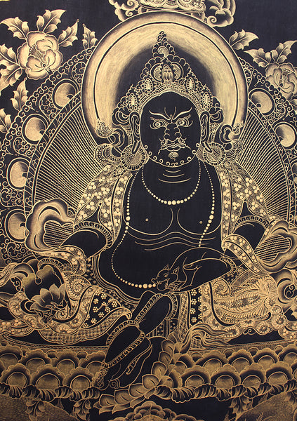 Black Jambala Single Deity Gold Tonned Thangka Painting