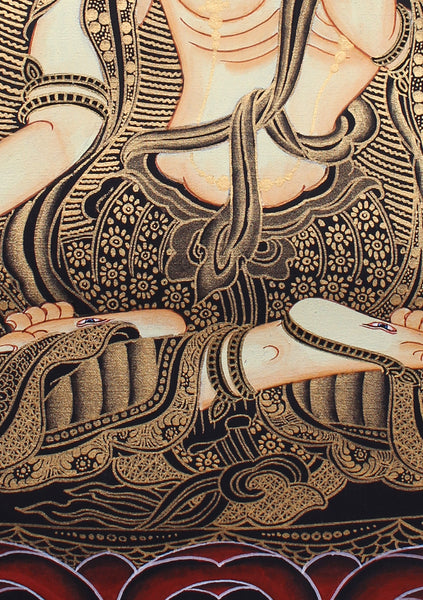 White Tara Thangka Painting with Blue Border 69x54 CM