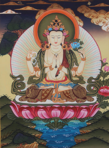 Four Armed Chenrezig Buddhist Thangka