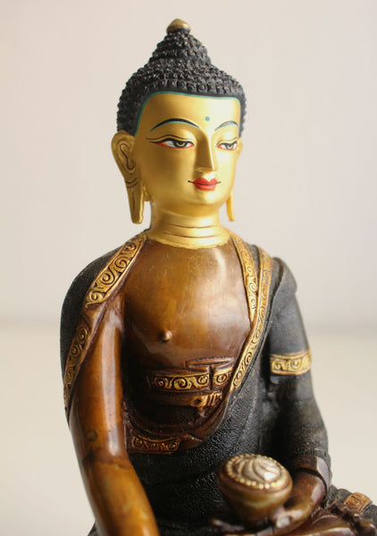 Black Dotted Buddha Statue 8 inch