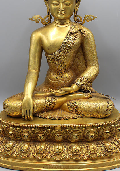 Bhumisparsha Mudra Shakyamuni Buddha Fully Gold Plated Statue