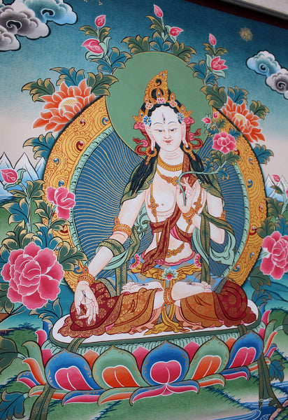 Beautiful Hand Painted Thangka of White Tara