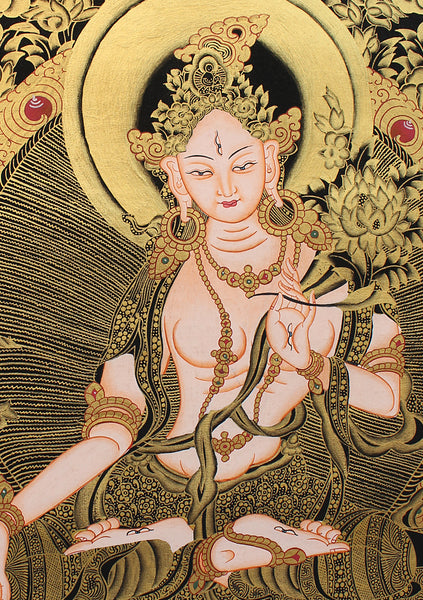 White Tara Thangka with Red Border 59x41 CM