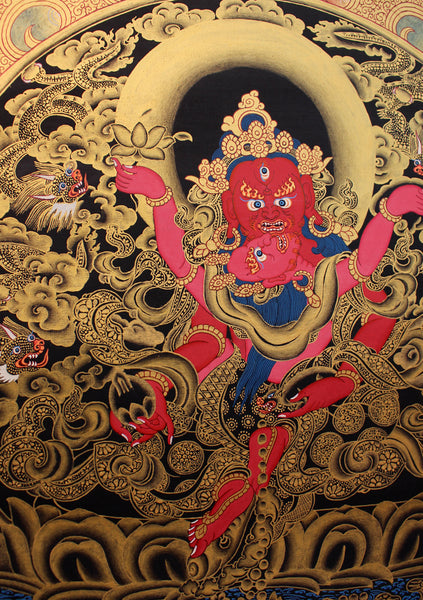 Jambala Shakti Thangka Painting with Red Border