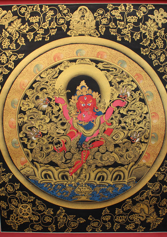 Jambala Shakti Thangka Painting with Red Border