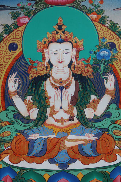 Thangka of Chenrezig with Buddha and Bodhisattvas