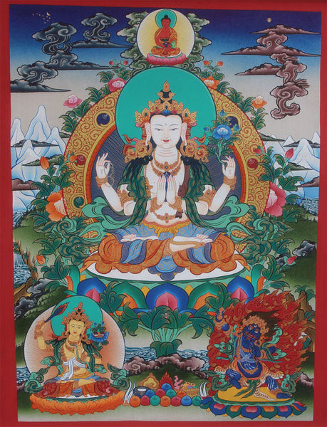 Thangka of Chenrezig with Buddha and Bodhisattvas
