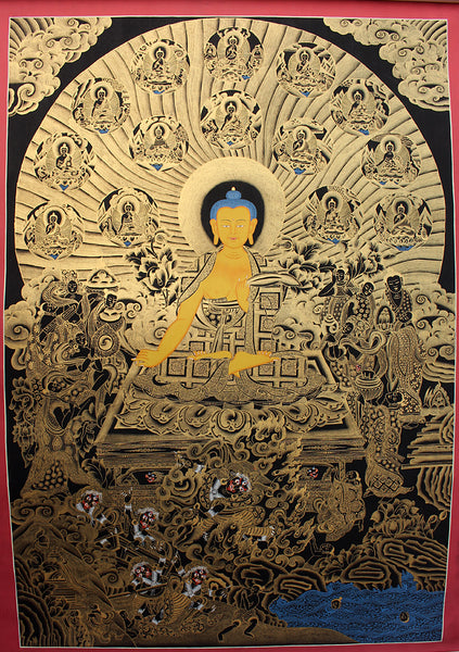 Black 14 Mini Buddha Shakaymuni Thangka Painting