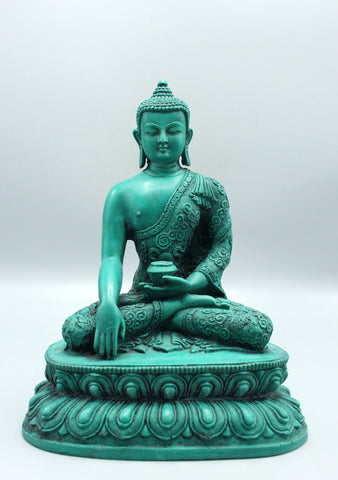 Shakyamuni Buddha Green Resin Statue 9 Inch