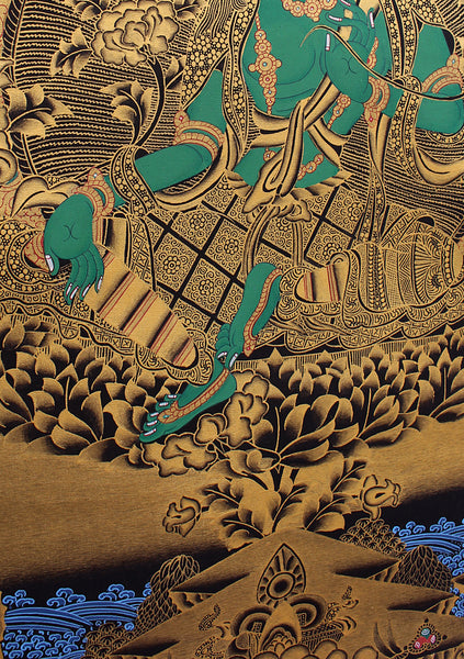 Green Tara Thangka Painting with Red Border
