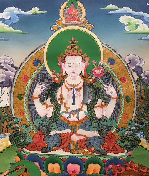 Chenrezig Tibetan Thangka 80X60cm NTH82