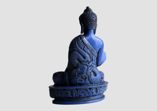 Dragon Carved Blue Medicine Buddha Resin Statue