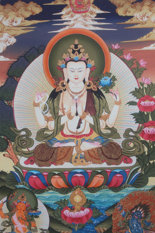 Chenrezig Thangka Painting-Avalokitesvara Canvas Thangka