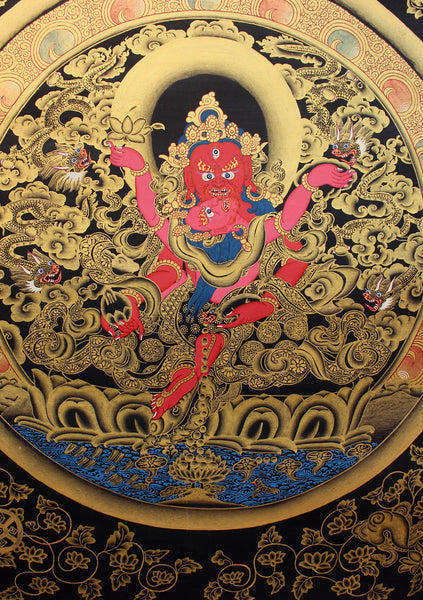 Jambala Shakti Thangka Painting with Red Border