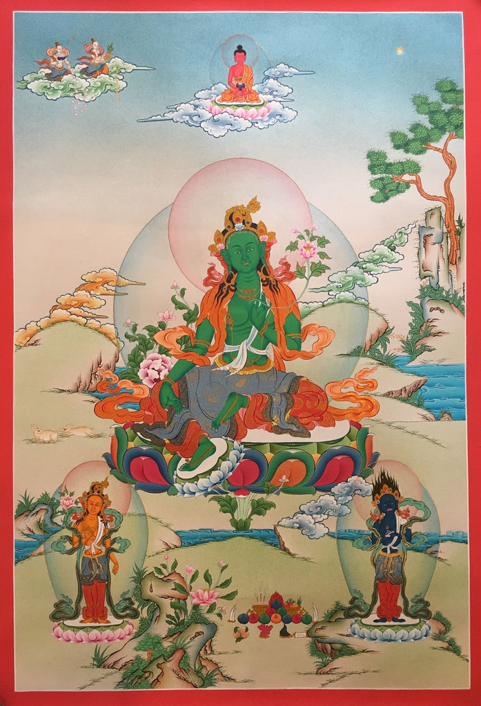 Artistic Green Tara Thangka, Tibet Thangka 82x56cm NTH37