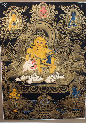 Black Jambala with Deities Thangka Painting