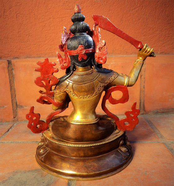 Partly Gold Plated Manjushri Statue 9 inch