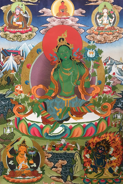 Masterpiece Green Tara Thangka with Bodhisattvas 80x60cm NTH85