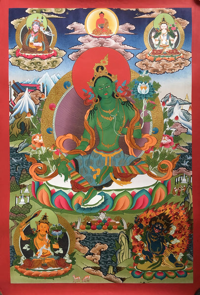 Masterpiece Green Tara Thangka with Bodhisattvas 80x60cm NTH85