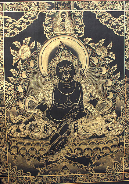 Black Jambala Single Deity Gold Tonned Thangka Painting