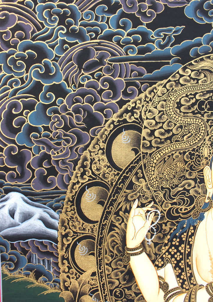 Black Chenrezig with Dragon Thangka Painting