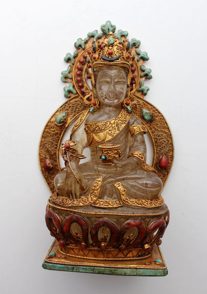 Crystal Shakyamuni Buddha Statue with Gold Plated Base