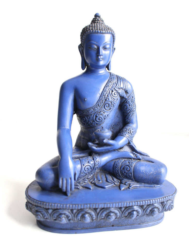 Lapis Toned Shakyamuni Resin Statue 9 Inch