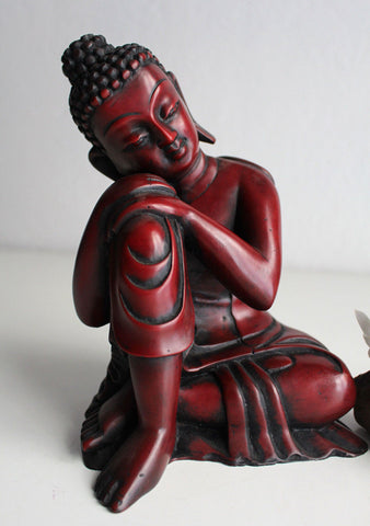 Coral Toned Resin Statue of Resting Buddha