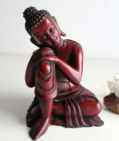 Coral Toned Resin Statue of Resting Buddha