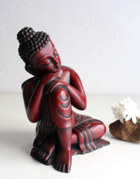 Coral Toned Resin Statue of Resting Buddha