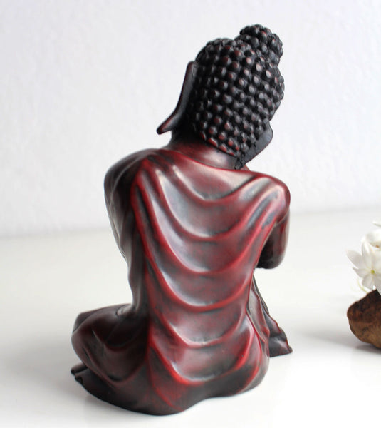 Coral Toned Resin Statue of Resting Buddha