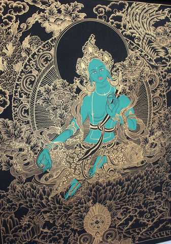 Gold Tone Green Tara Thangka