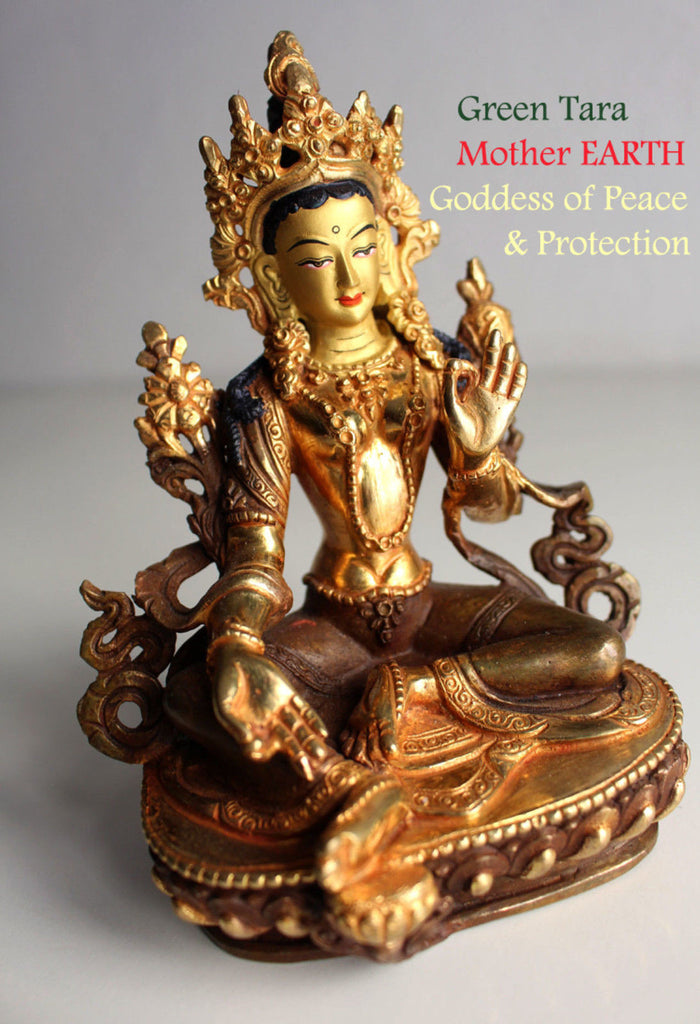 Gold Plated Green Tara Statue 6 inch