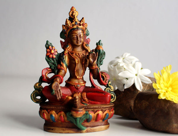 Beautiful Resin Statue of Green Tara 5 inch