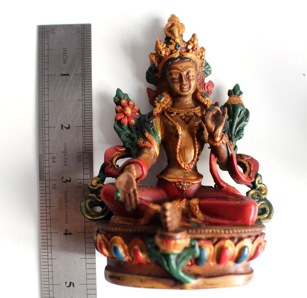 Beautiful Resin Statue of Green Tara 5 inch