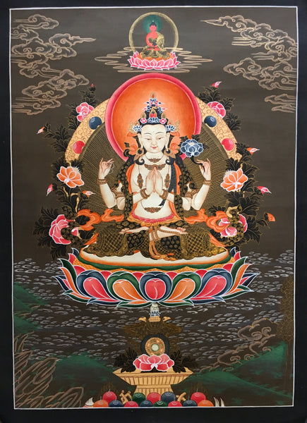 Peaceful Chenrezig Thangka-Avalokiteswora Thangka