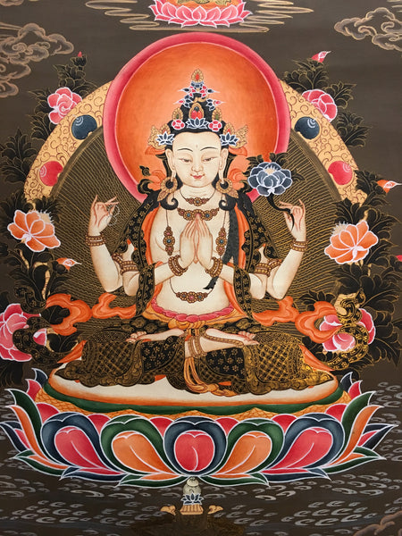 Peaceful Chenrezig Thangka-Avalokiteswora Thangka