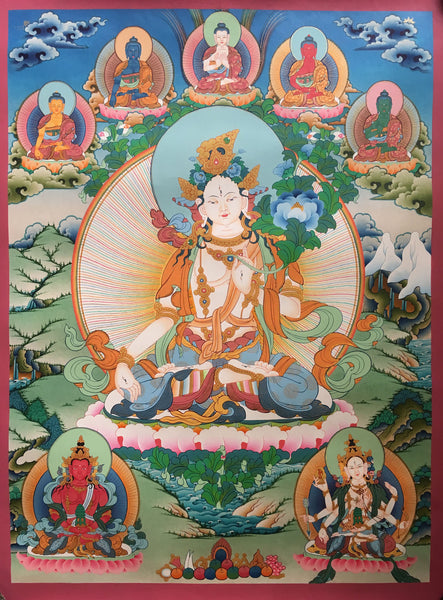White Tara with Five Buddhas and Bodhisattvas