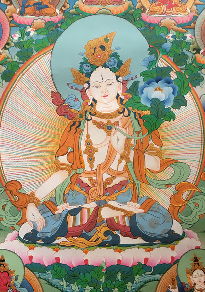 White Tara with Five Buddhas and Bodhisattvas