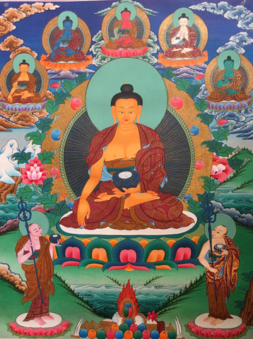 Shakyamuni with Five Dhyani Buddha Thangka Art