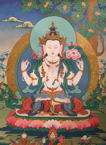 Tibetan thangka of Chenrezig 66x50cm