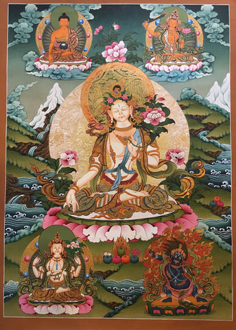Heavenly Thangka of White Tara with Shakyamuni Buddha