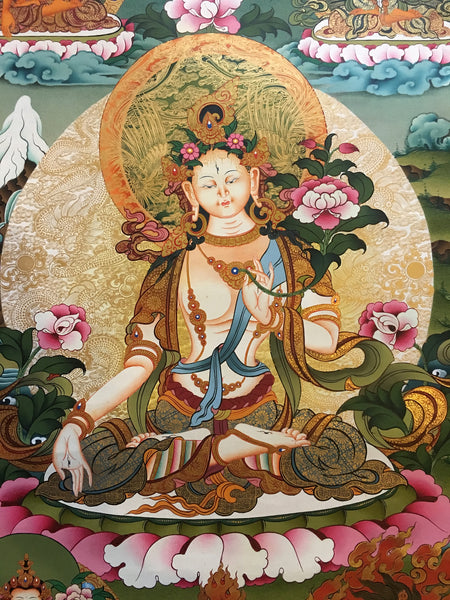 Heavenly Thangka of White Tara with Shakyamuni Buddha