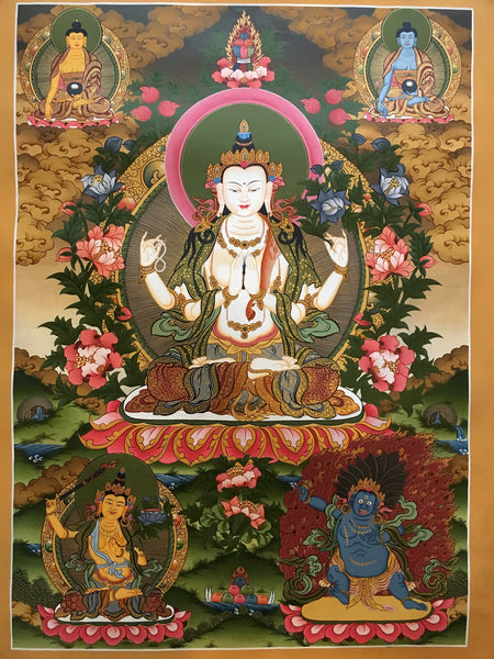 Chenrezig with Buddhas and Bodhisattvas Thangka