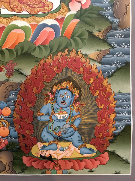 Thangka of Zambala with Shaktis and Bodhisattvas