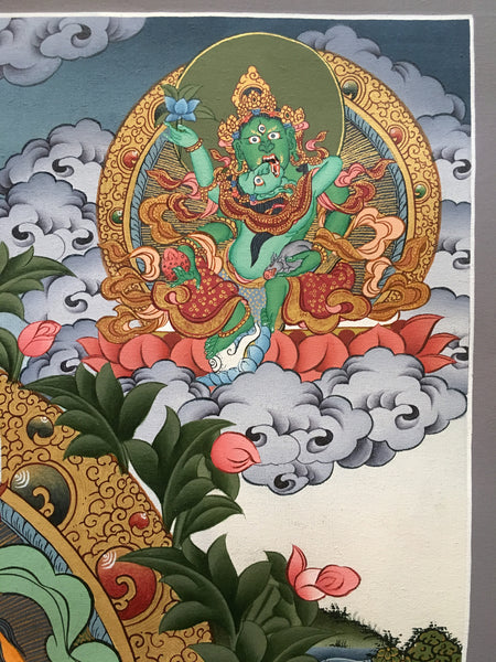 Thangka of Zambala with Shaktis and Bodhisattvas